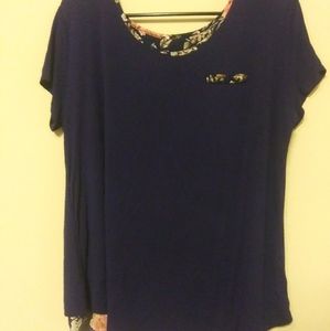 Navy Blue, Floral Short Sleeve Shirt